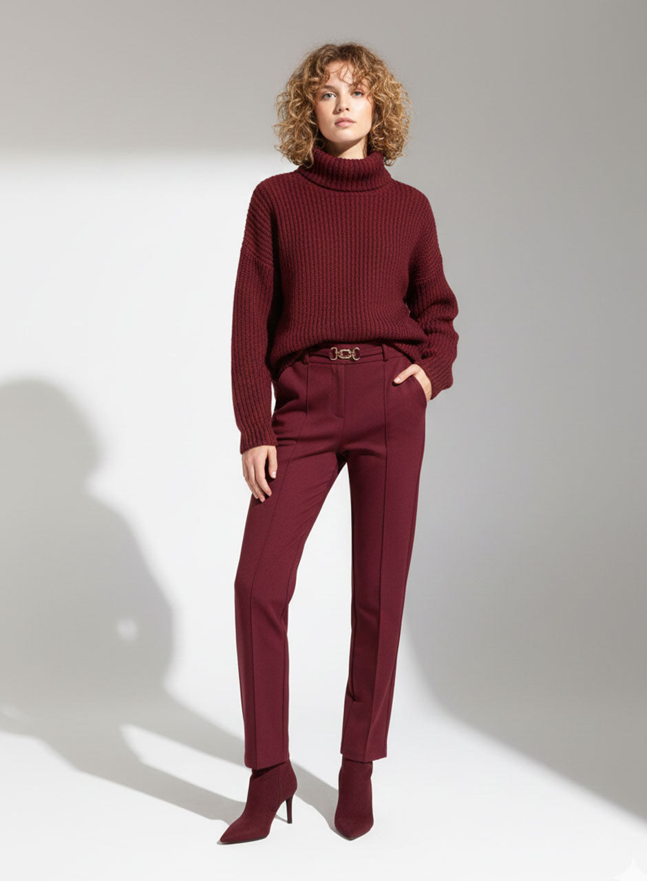 High-Rise Maroon Tailored Trousers