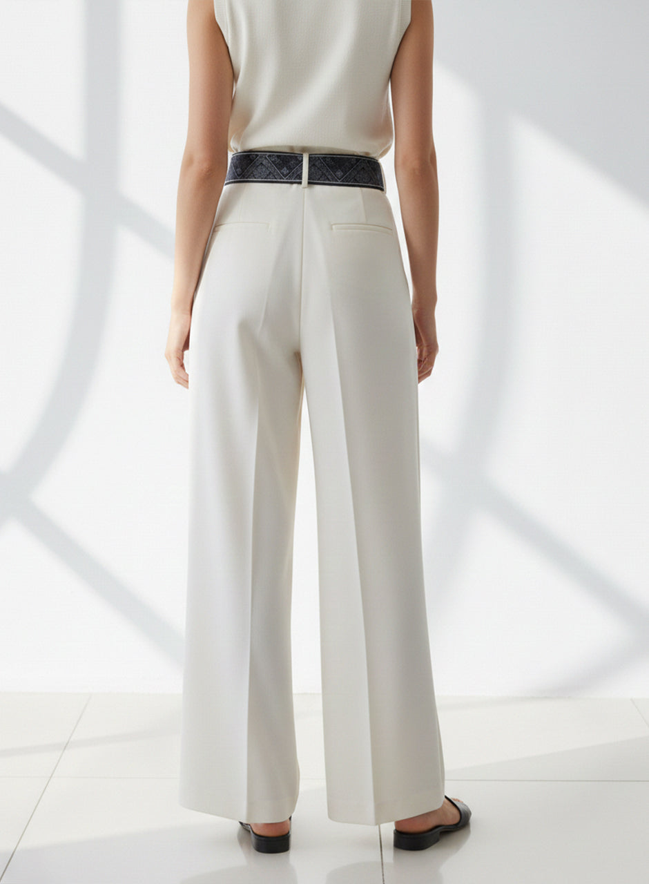 Ribbon Belt Wide-Leg Trouser (White)