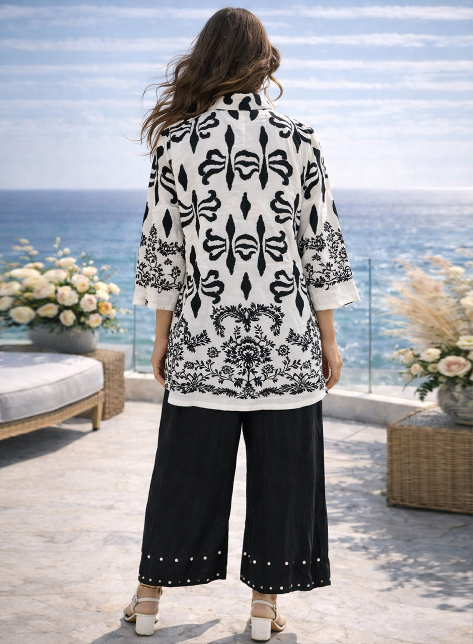 Collar Printed Two-Piece Shirt And Trouser Monotone