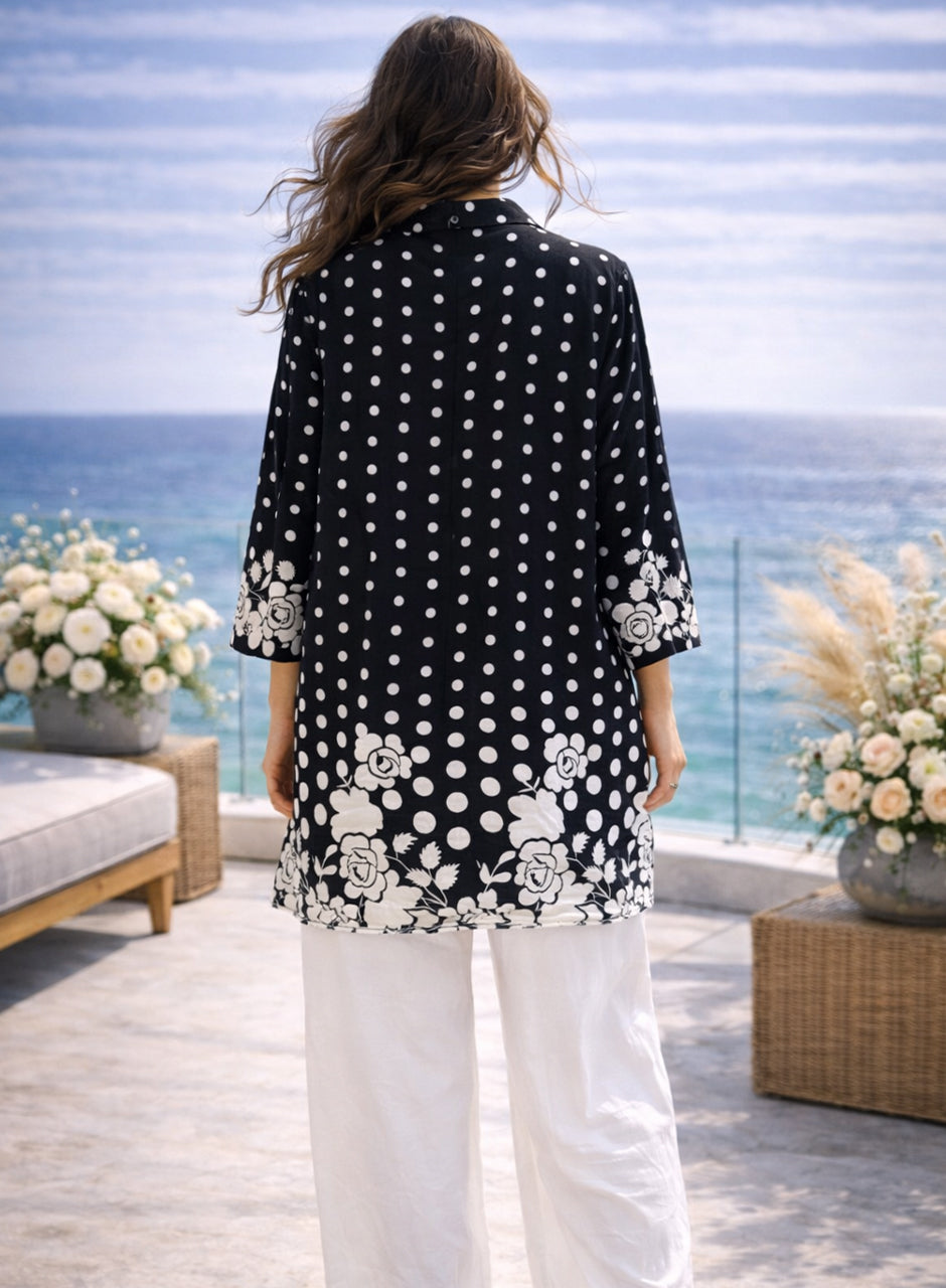 Printed Two-Piece Shirt And Trouser Black And White