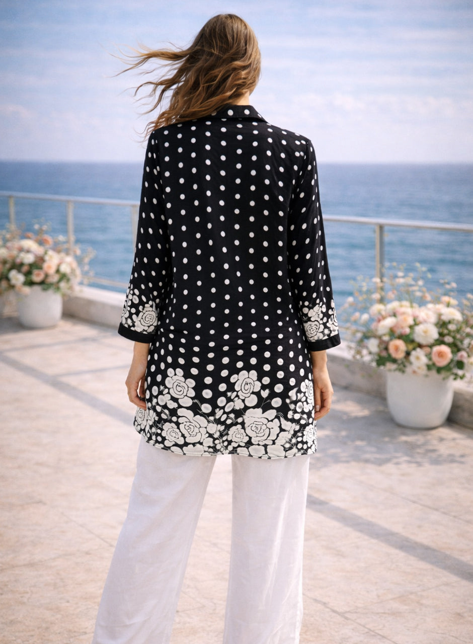 Printed Two-Piece Shirt And Trouser Navy And White