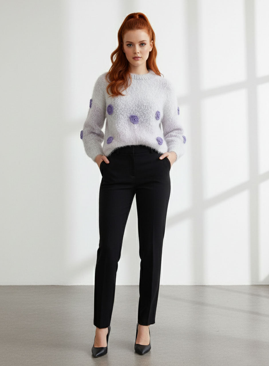 Fuzzy Bloom Knit Sweater - Purple