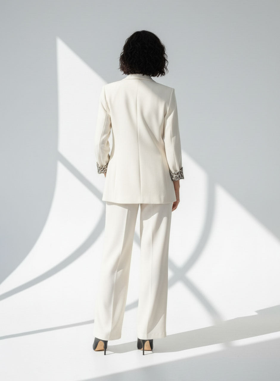 Leopard-Trim Coord Set Beige