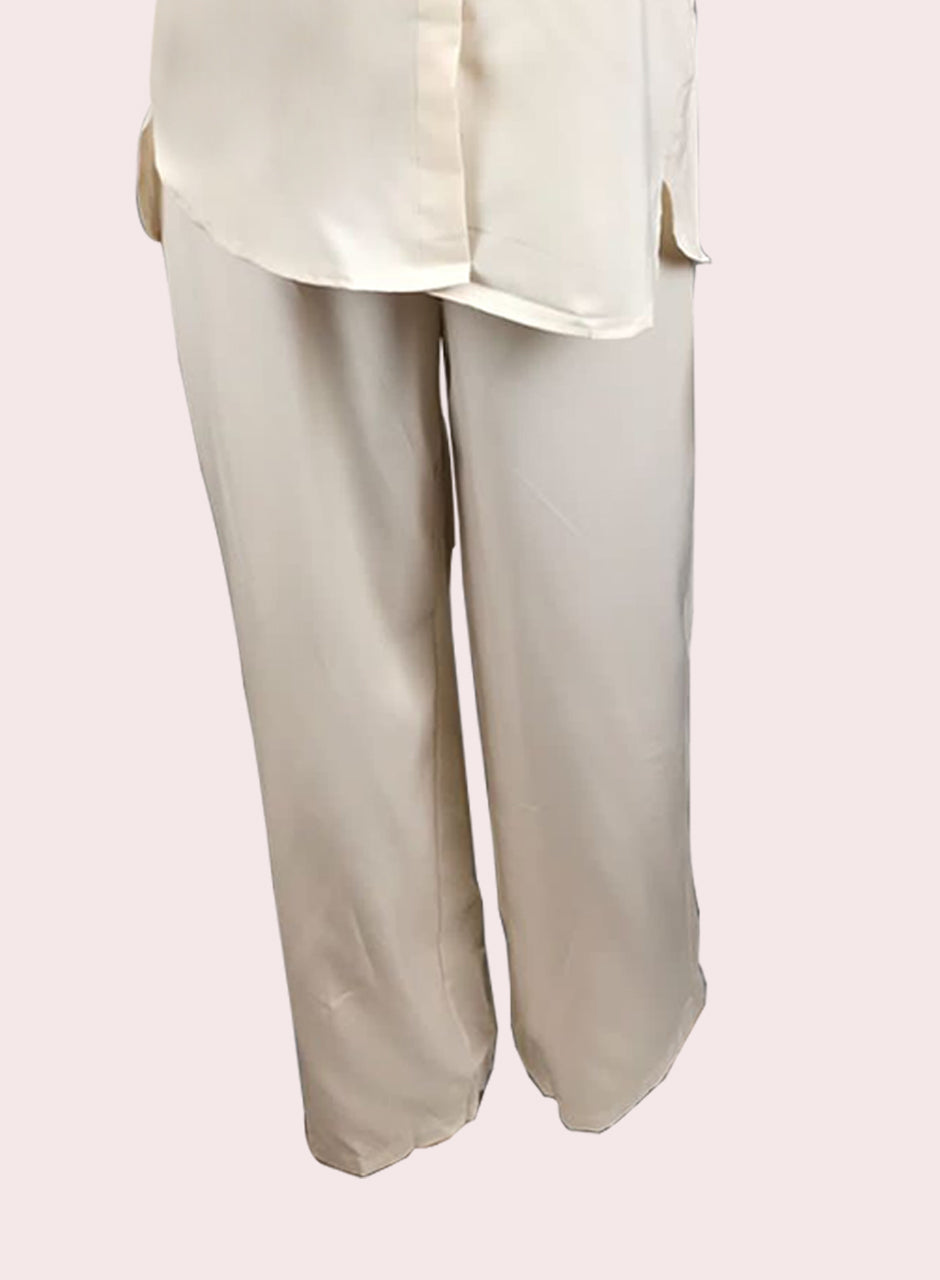 Blended (Rayon & Polyester) Shirt & Trouser - White
