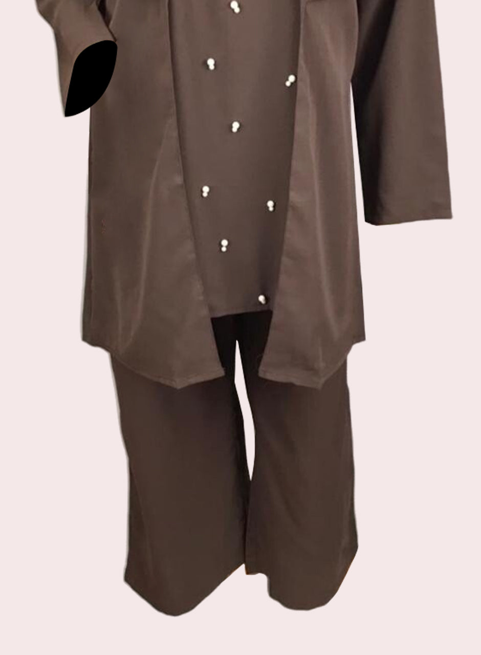 Blended (rayon & polyester) Three-Piece - Brown