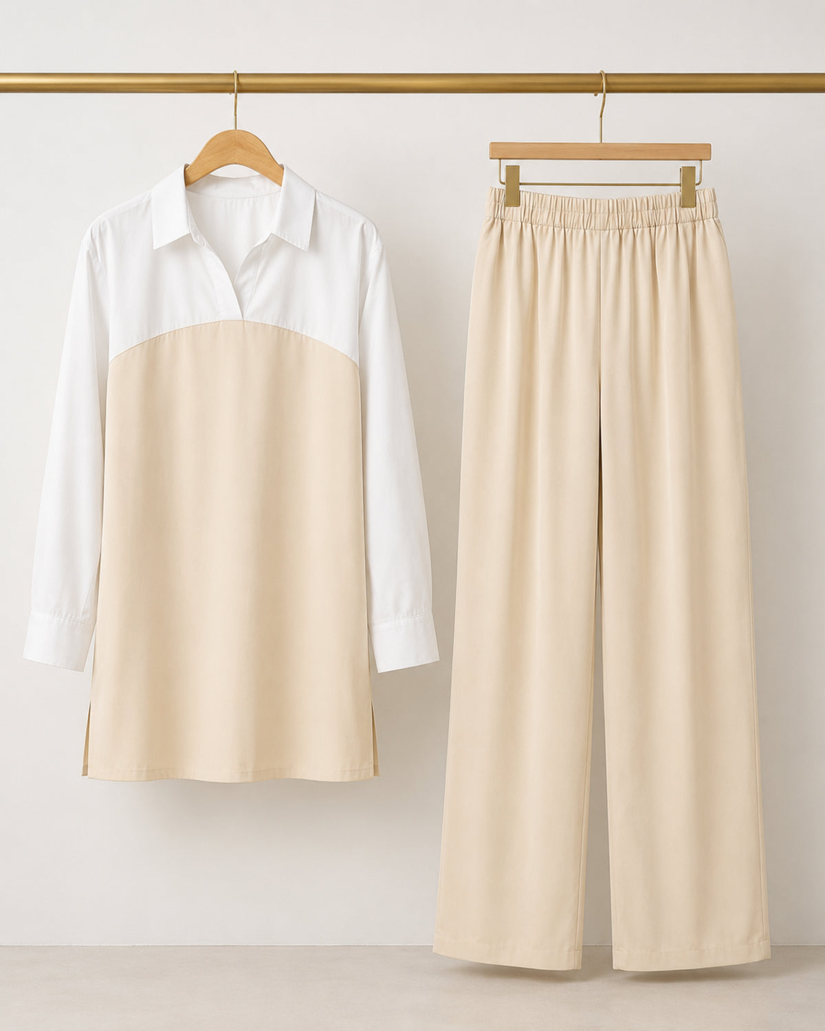 Two-Piece Two Tone Co-Ord Set - Beige