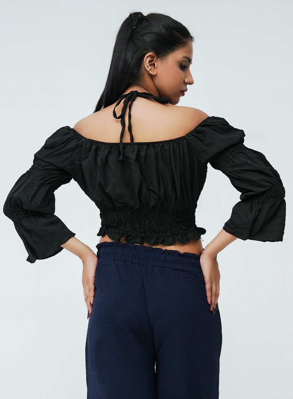 Pleated Bow Top- Black