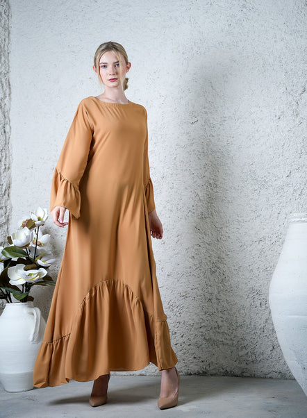 Timeless Light Brown Elegant Maxi Dress - Elegant Waves Fabbywear - Pakistan Timeless Light Brown Elegant Maxi Dress - Elegant Waves Fabbywear - Pakistan