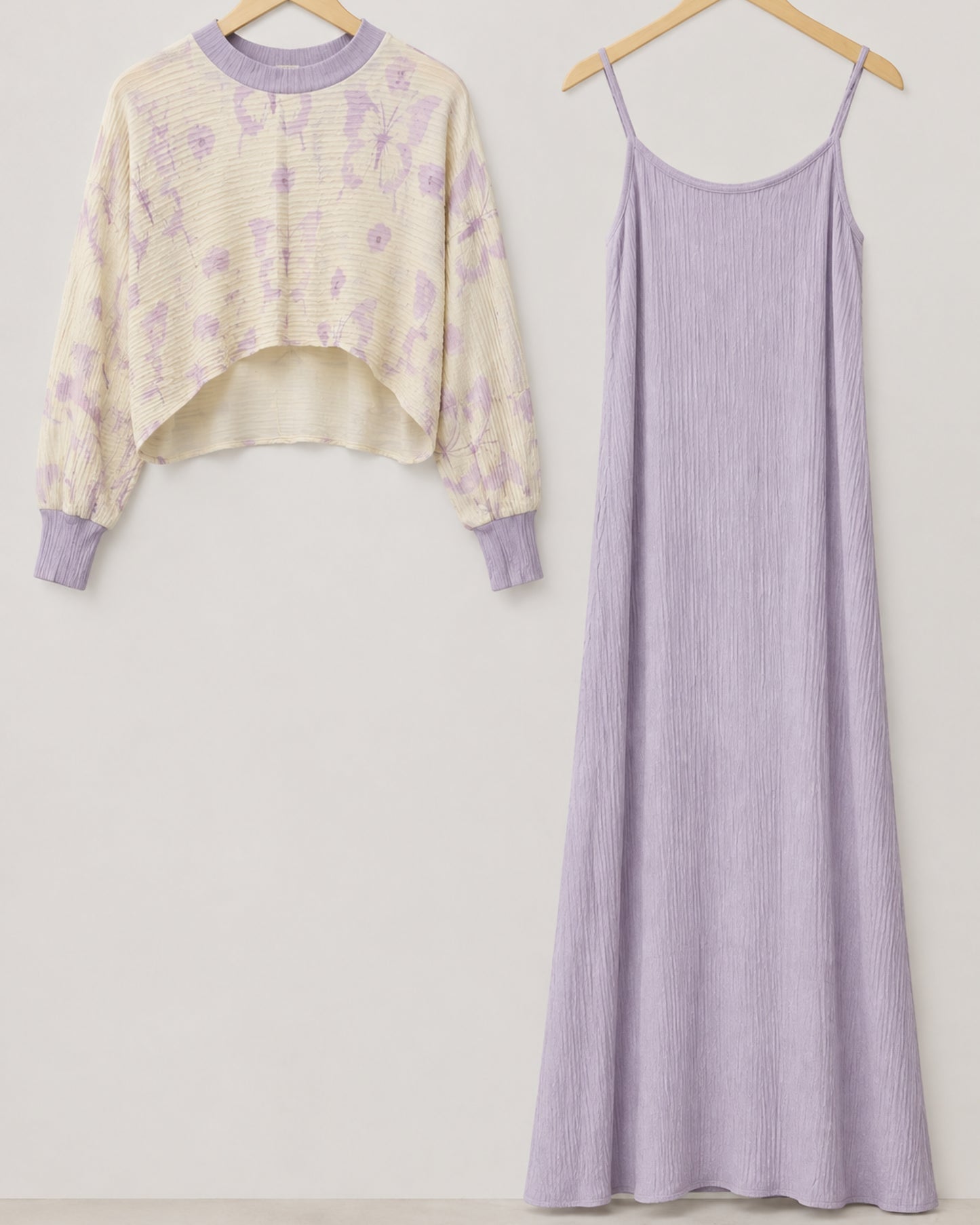 Two-Piece Butterfly Print Pleated Dress - Purple