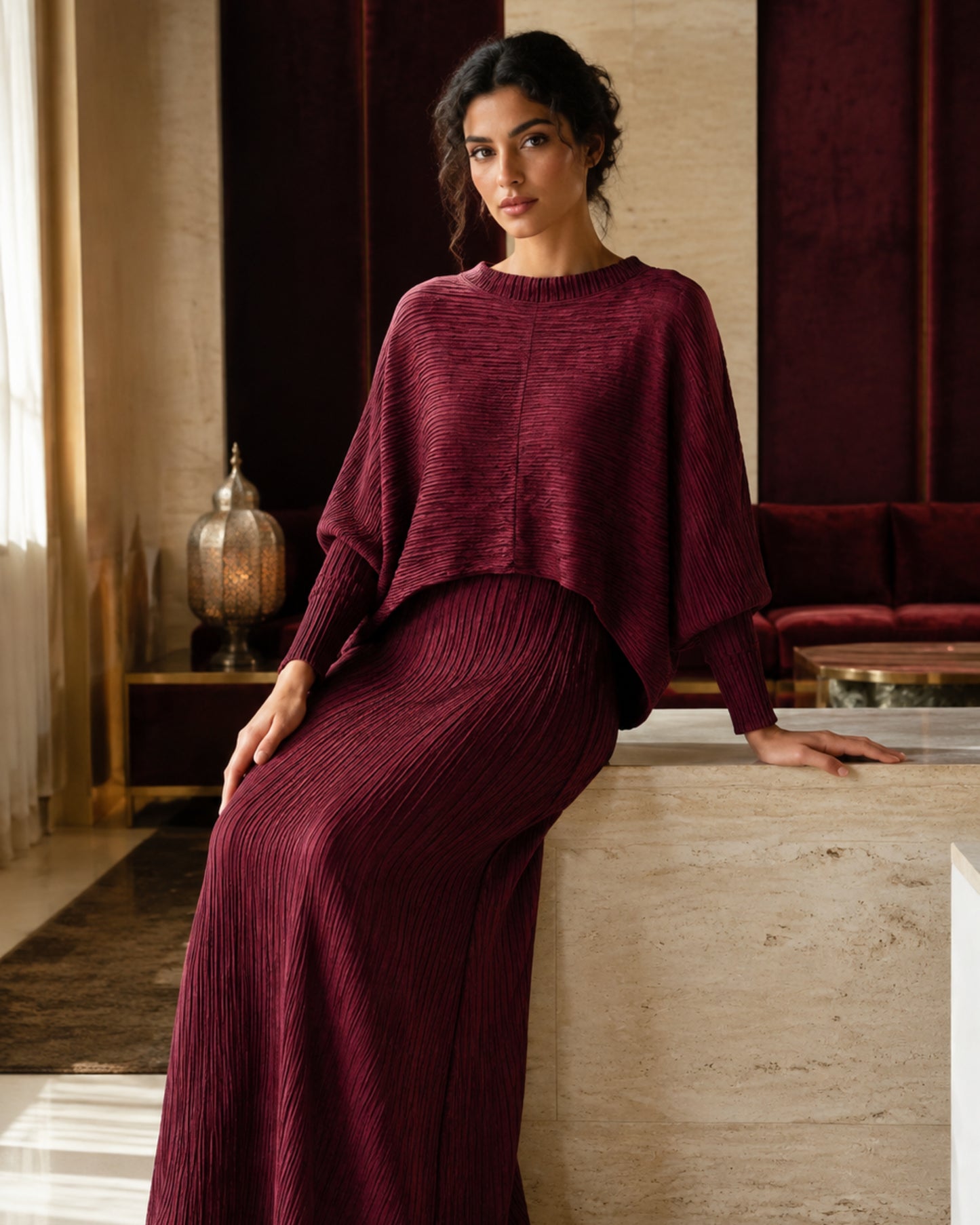 Two-piece Layered Set - Maroon
