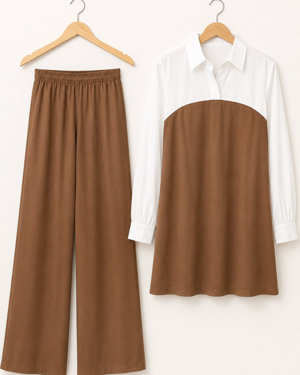 Two-Piece Two Tone Co-Ord Set - Brown