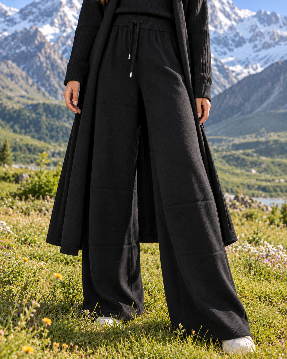 FW26 - Three-piece Long Coat With Funnel Neck Inner & Trouser - Black