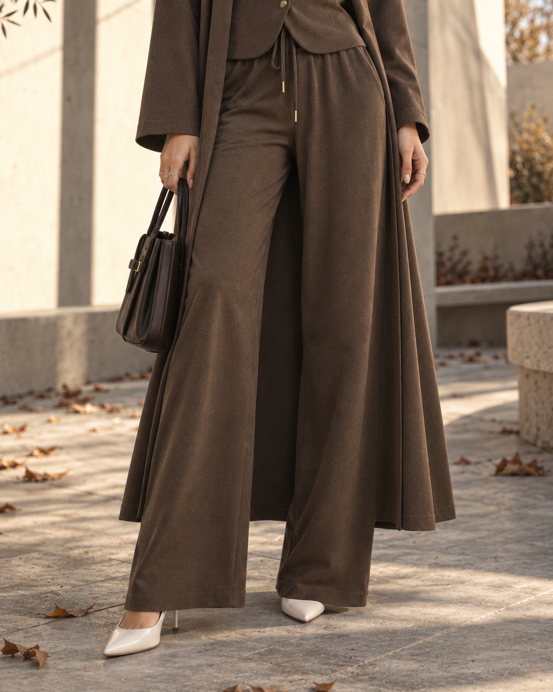 FW26 -Three-piece Vest, Trousers & Long Coat Set - Brown