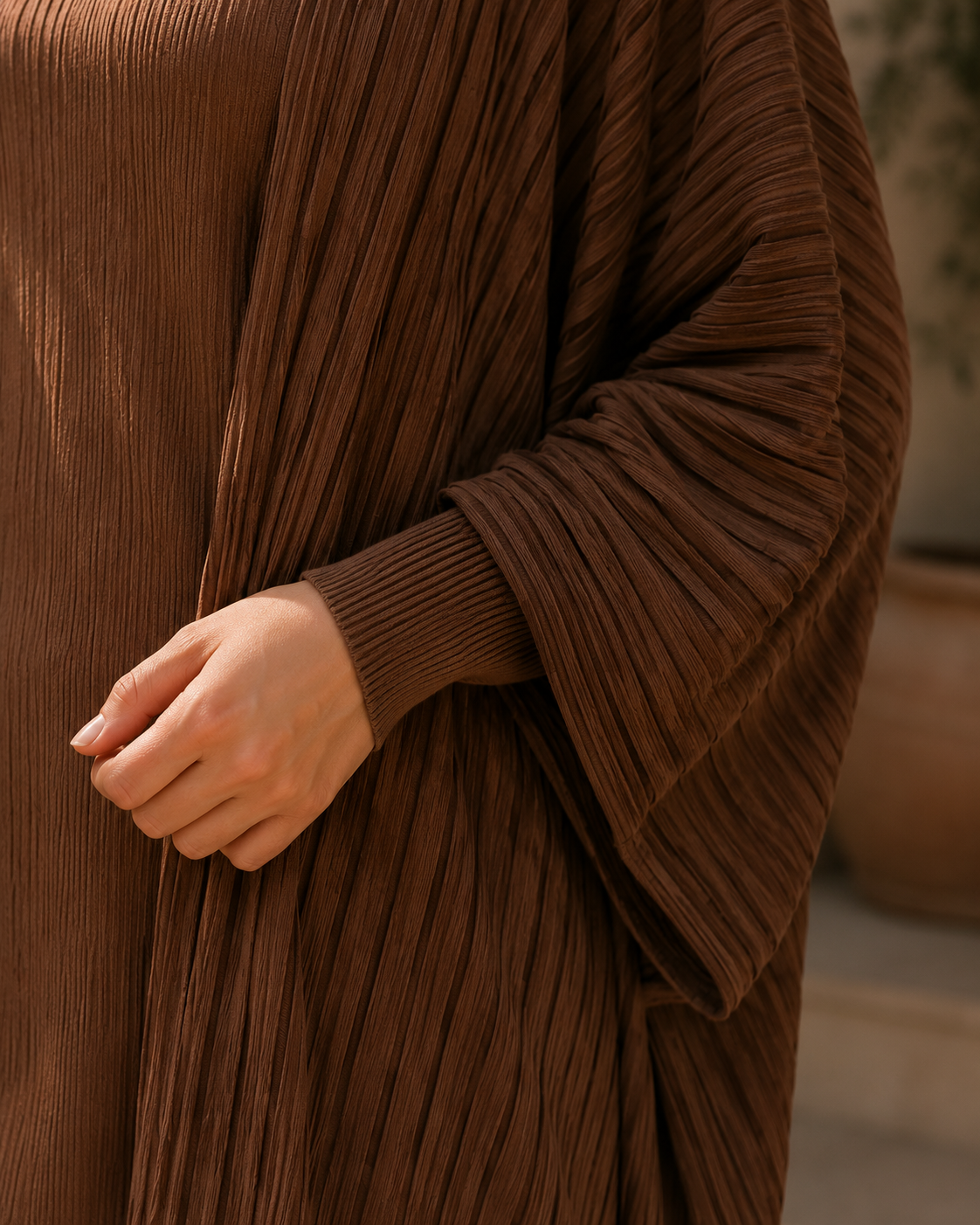 Two-piece Stripped Cape and Inner Set - Brown