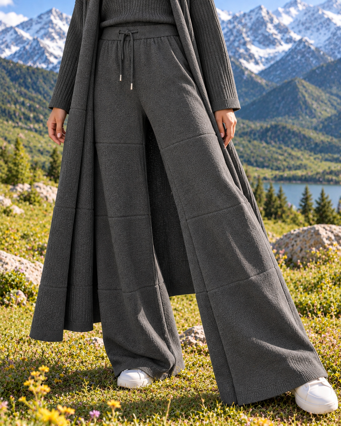 FW26 - Three-piece Long Coat With Funnel Neck Inner & Trouser - Charcoal