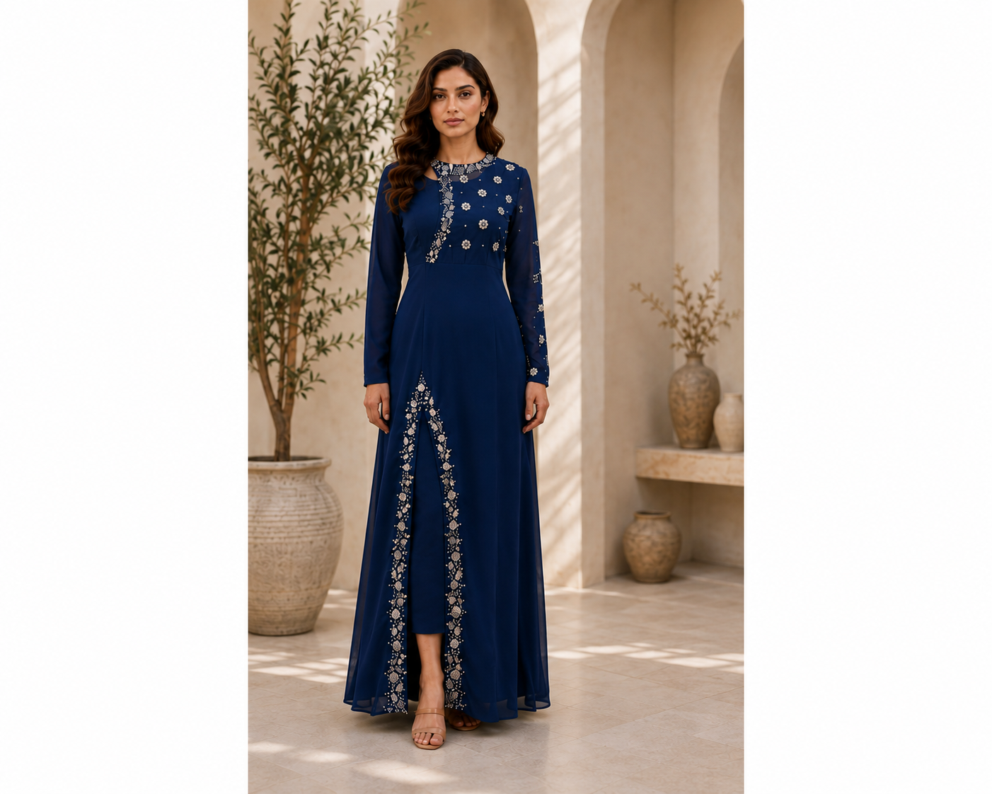 Midnight Bloom Embellished Maxi Dress