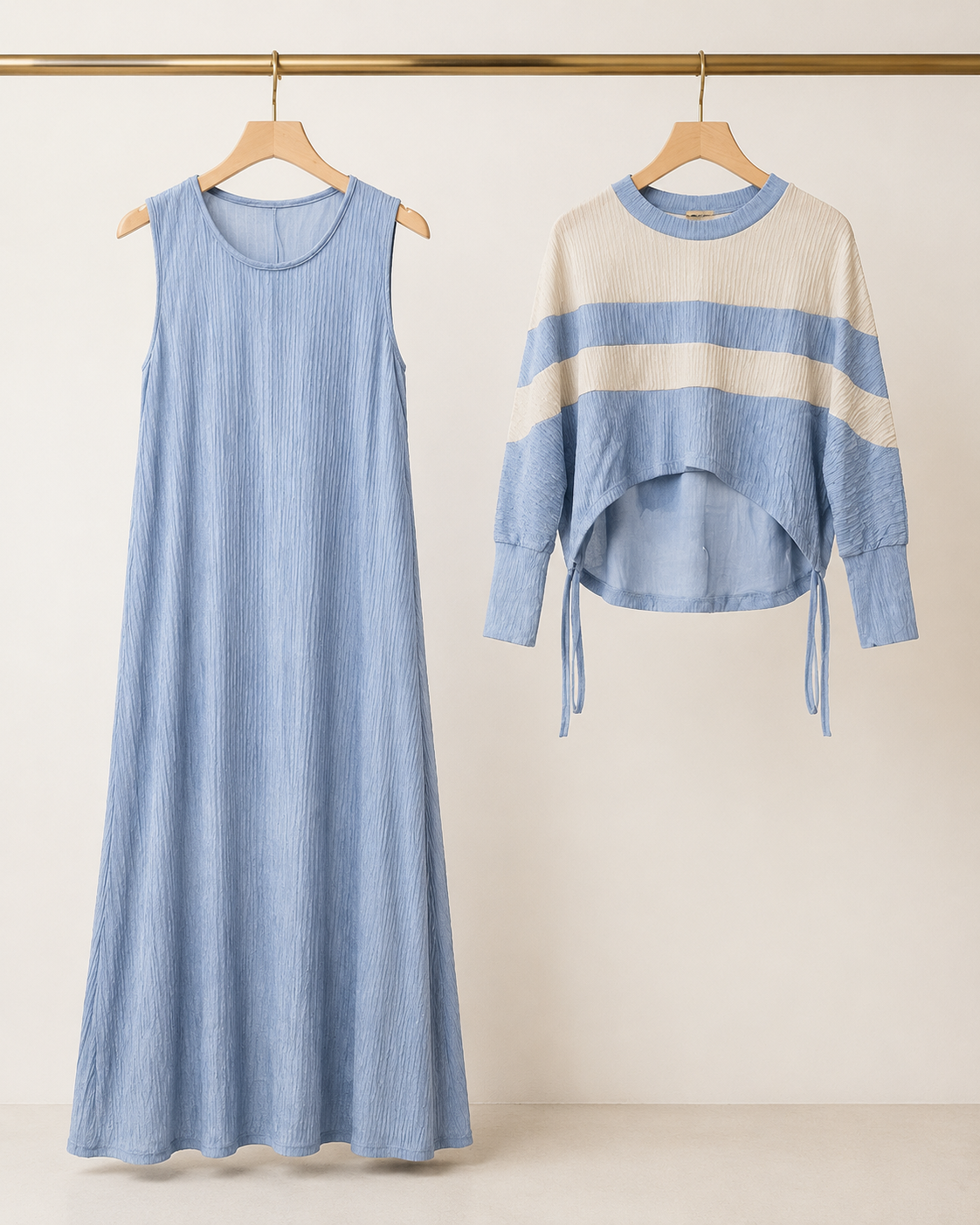 Two-Peice layered Color Block Dress - SKY BLUE
