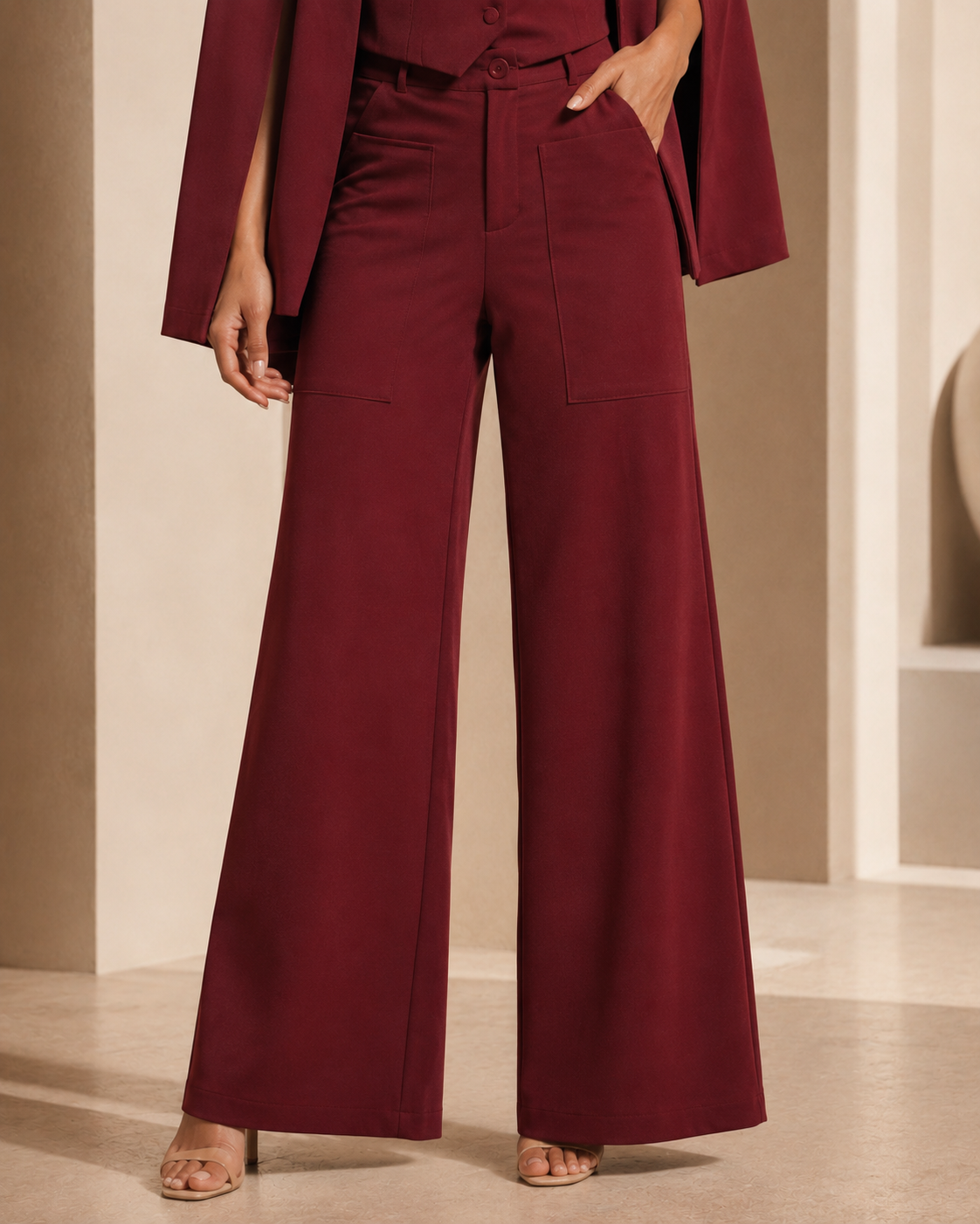 Three-piece Blazer, Waist coat And Trouser Set - Maroon