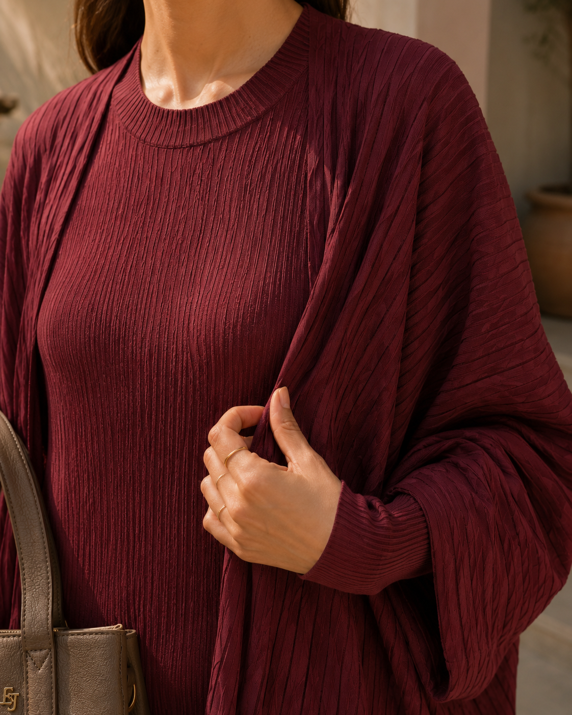 Two-piece Stripped Cape and Inner Set - Maroon