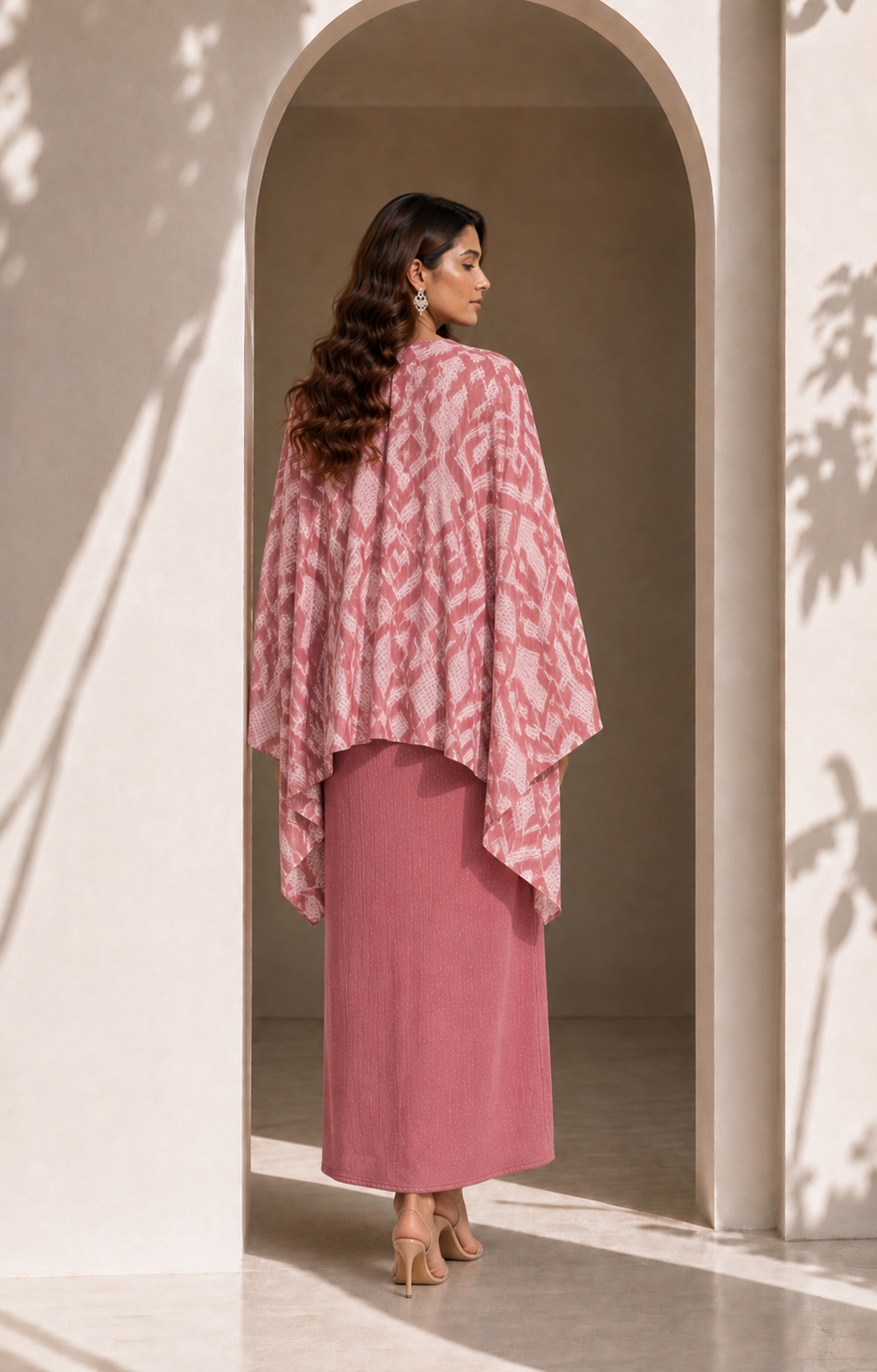 Two Piece Printed Cape With Inner - PINK