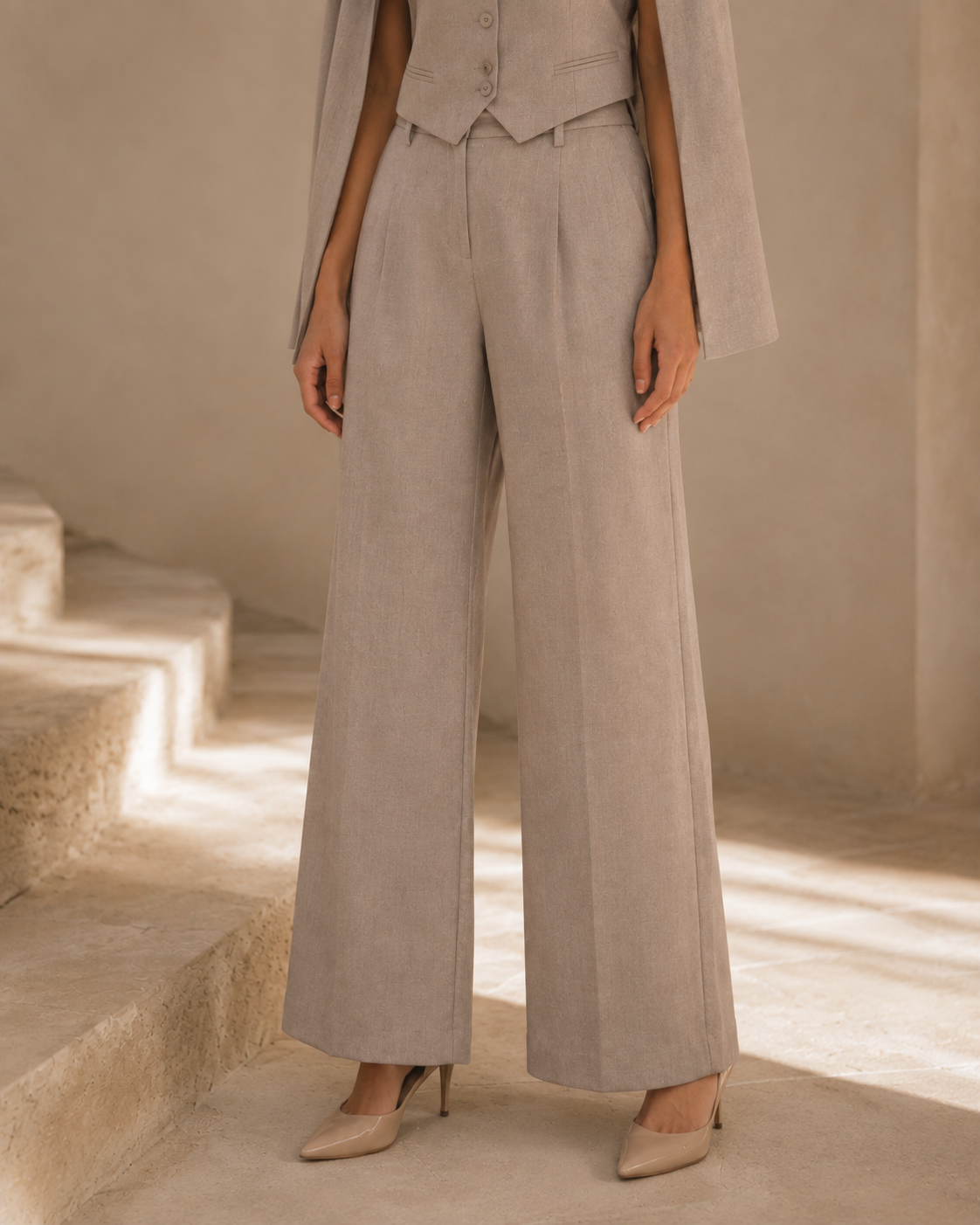 Three-piece Blazer, Waist coat And Trouser Set - Taupe