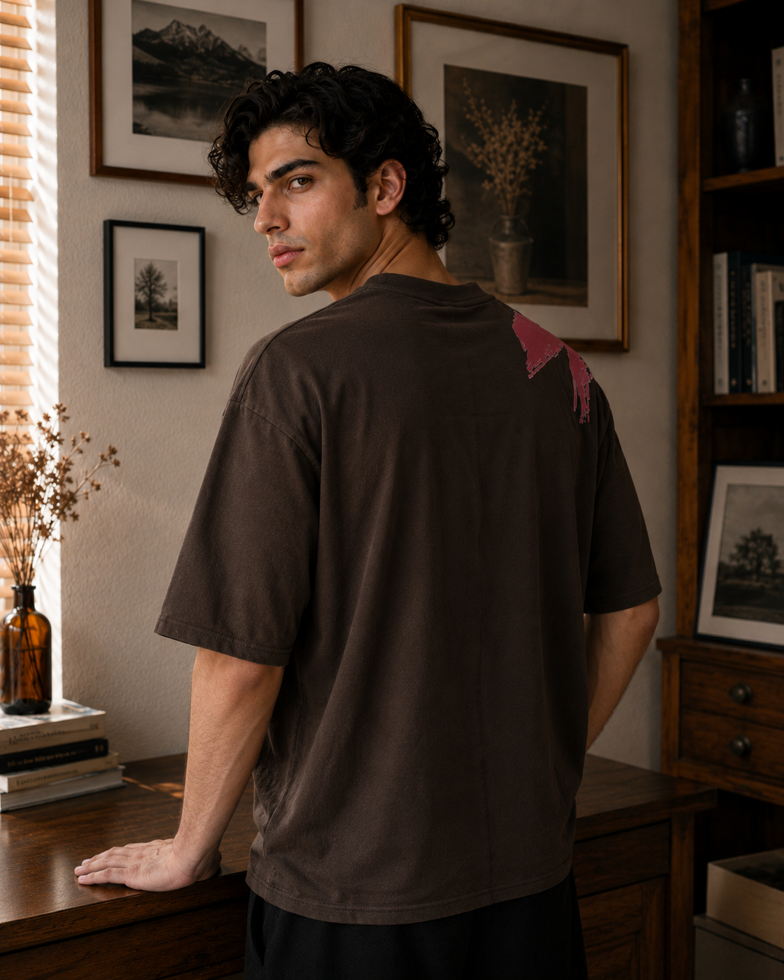 Graphic Print Oversized T-Shirt Brown