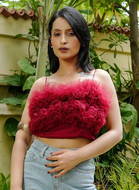 Maroon Ruffle Crop Top