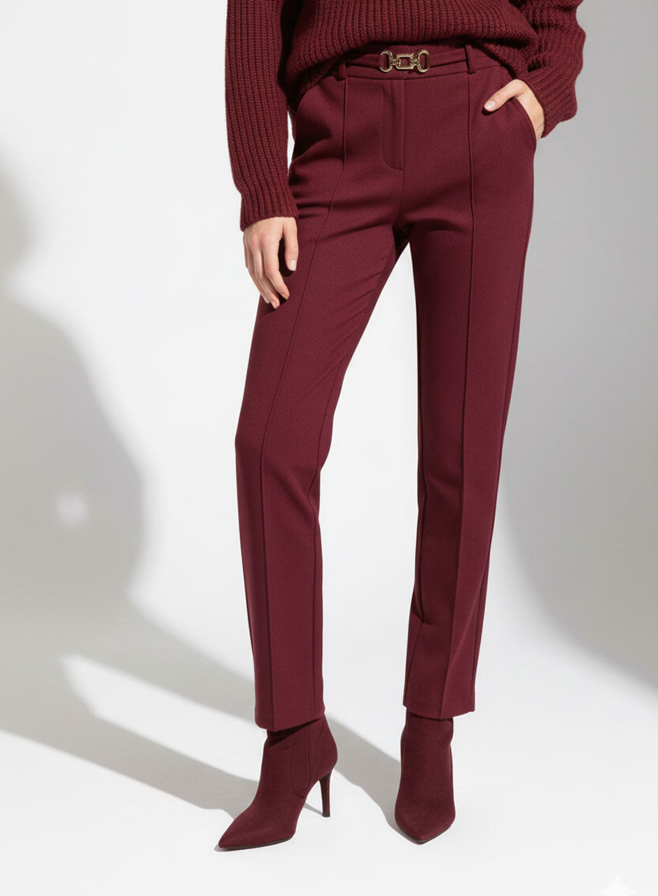 High-Rise Maroon Tailored Trousers
