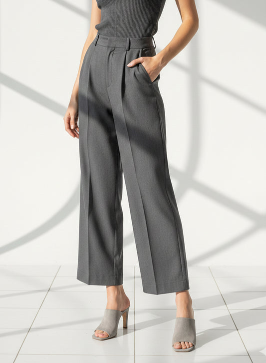 Plain Wide-Leg Trouser (Grey)