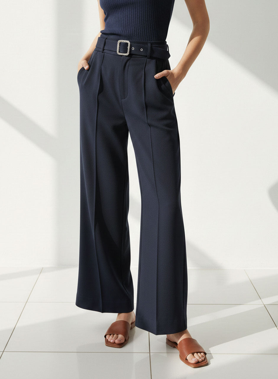 Wide-Leg Trouser With Belt (Navy)