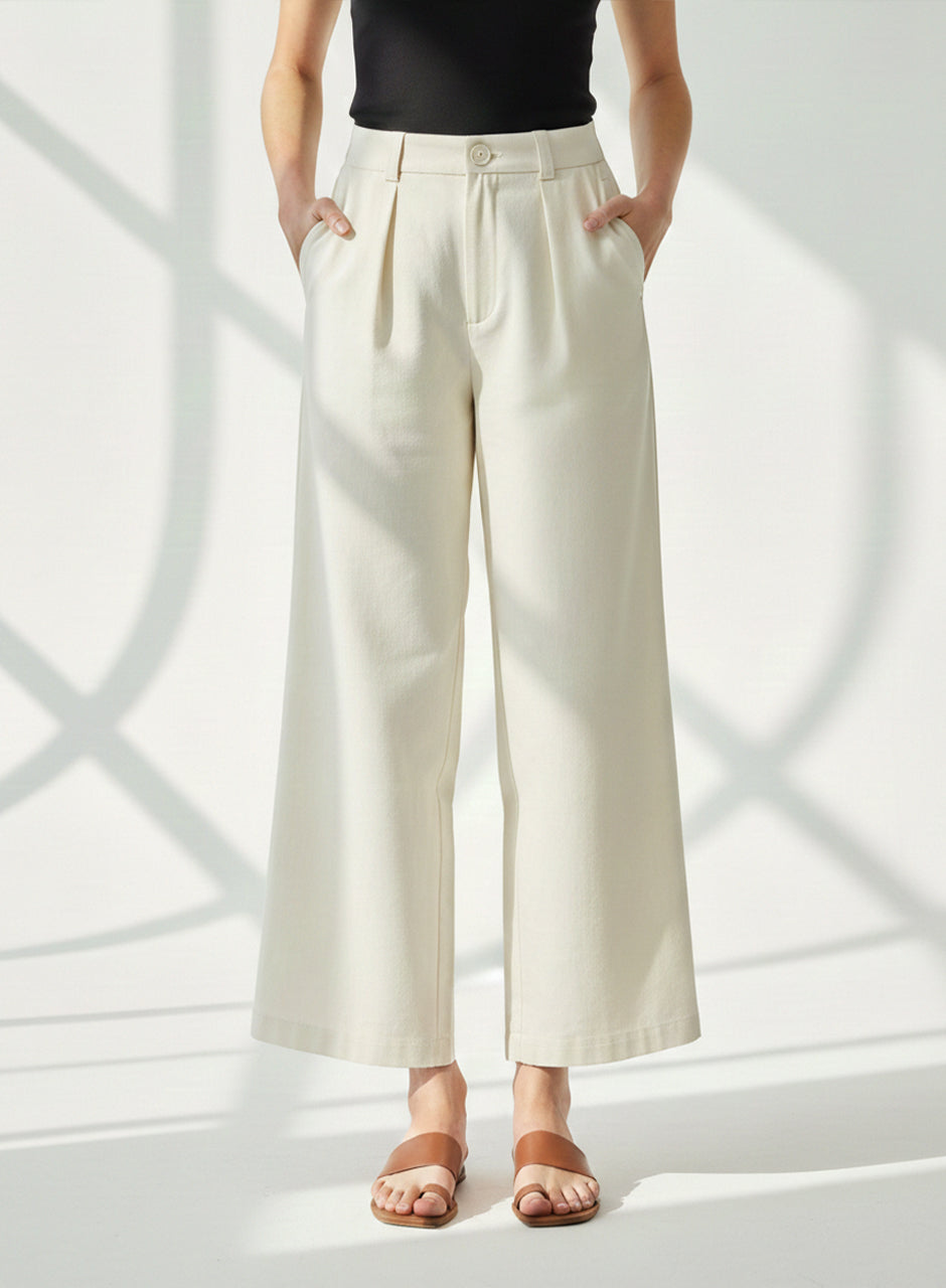 Plain Wide-Leg Trouser (White)