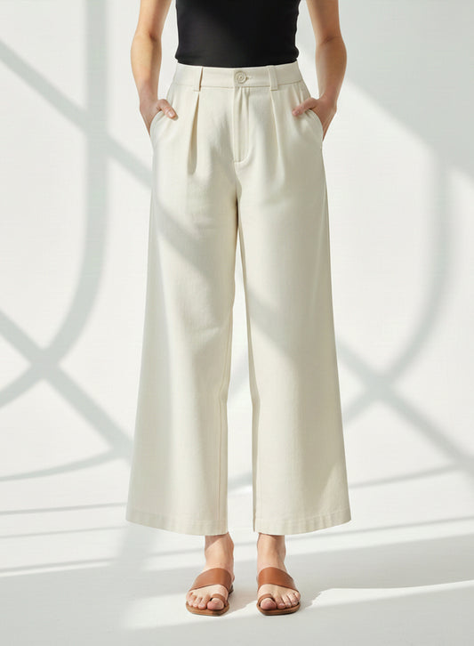 Plain Wide-Leg Trouser (White)