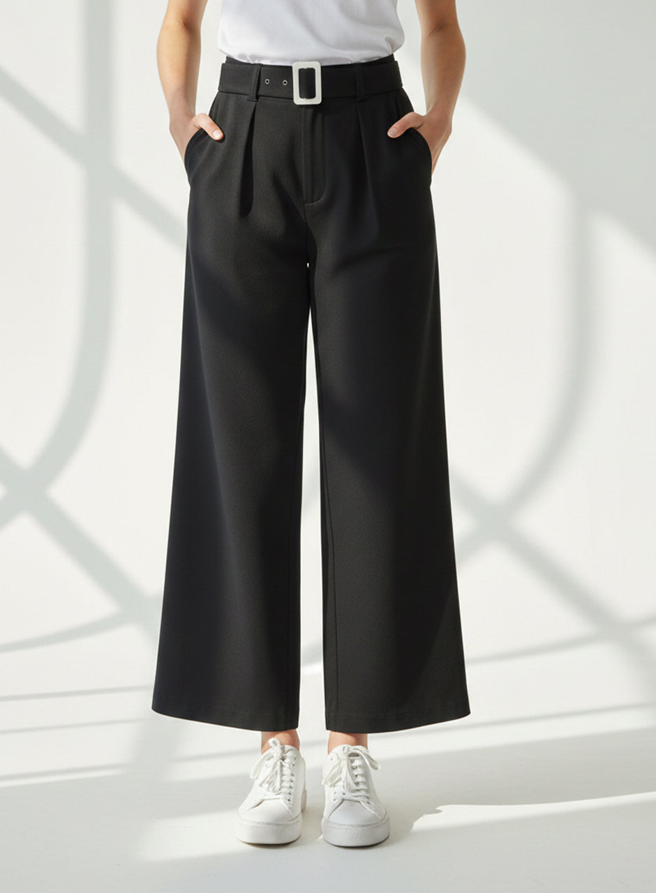 Wide-Leg Trouser With Belt (Black)