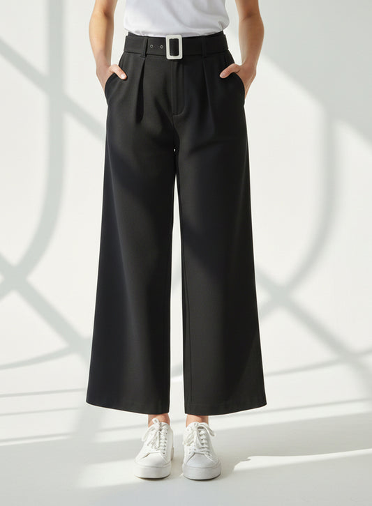 Wide-Leg Trouser With Belt (Black)