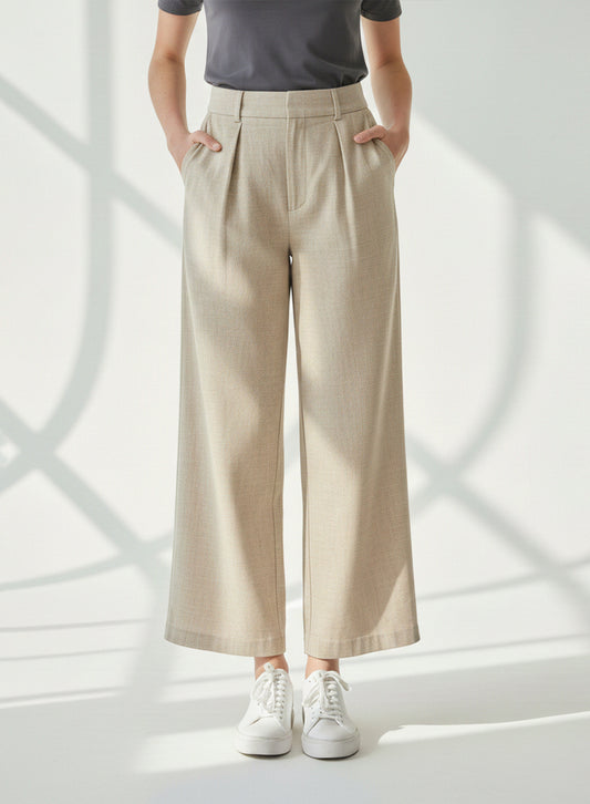 Plain Wide-Leg Trouser (Soft Beige)