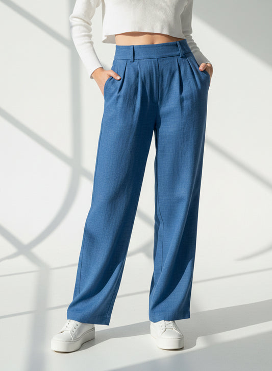 Plain Wide-Leg Trouser (Blue)