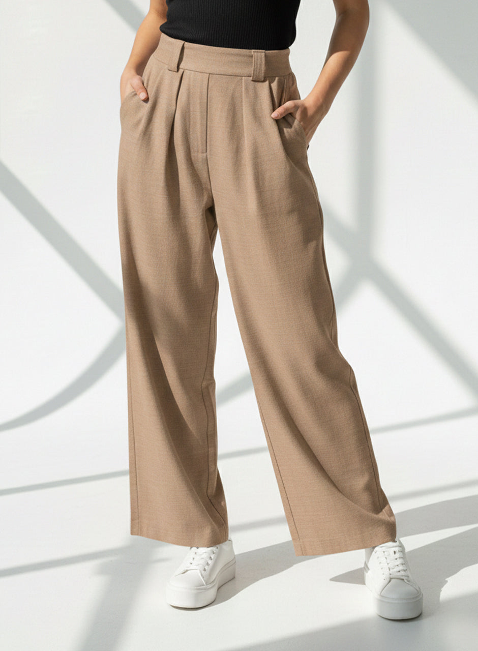 Plain Wide-Leg Trouser (Khaki)