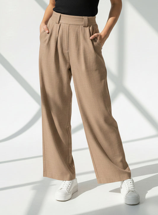 Plain Wide-Leg Trouser (Khaki)