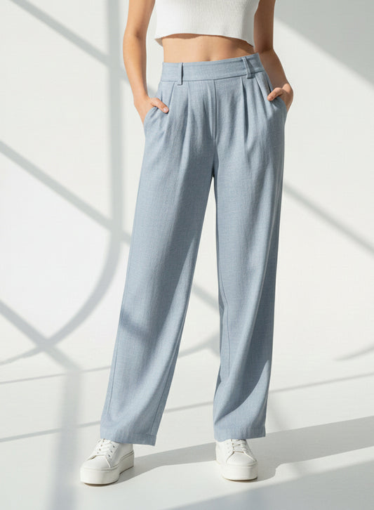 Plain Wide-Leg Trouser (Light Grey)