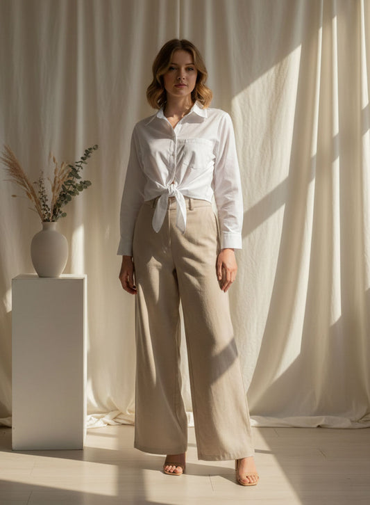 Two-Piece Tie Knot Shirt And High Waisted Trouser (Ash)
