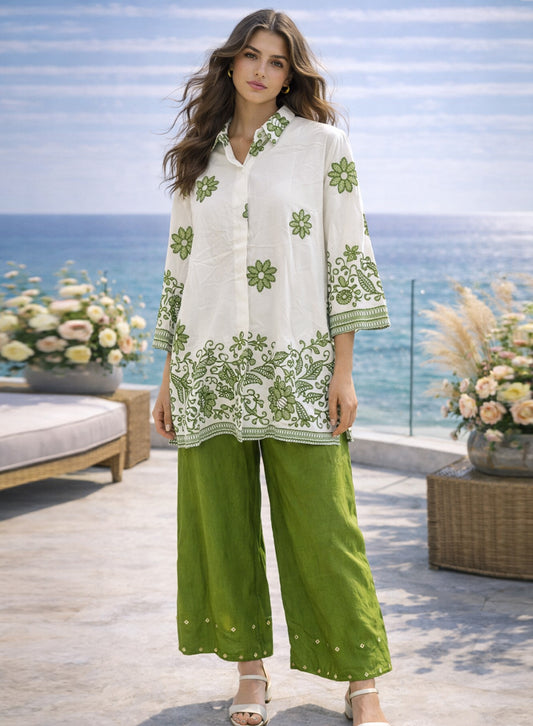 Printed Two-Piece Shirt And Trouser Matcha