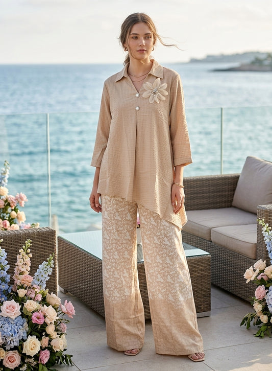 Two-Piece Shirt & Trouser Warm Beige
