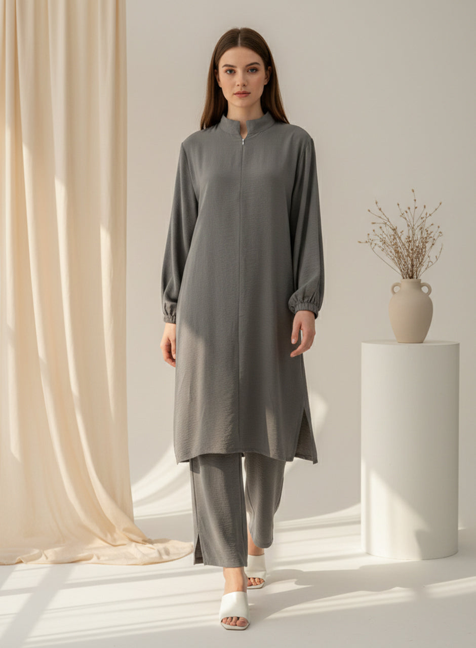 Grey Two Piece Crepe (Shirt and Trouser) Co-ord