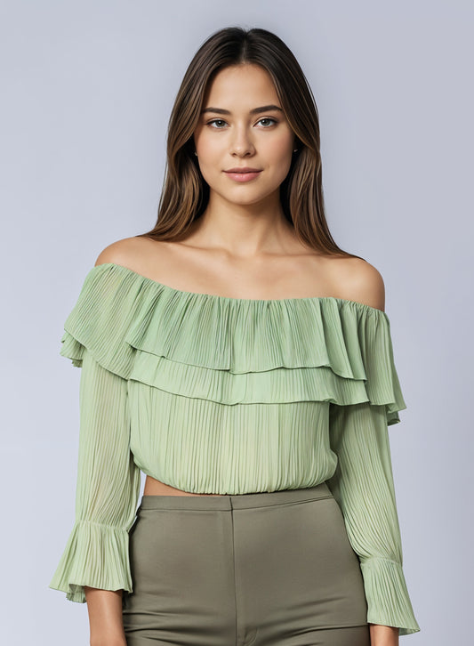 Layered Off-Shoulder Top - Green