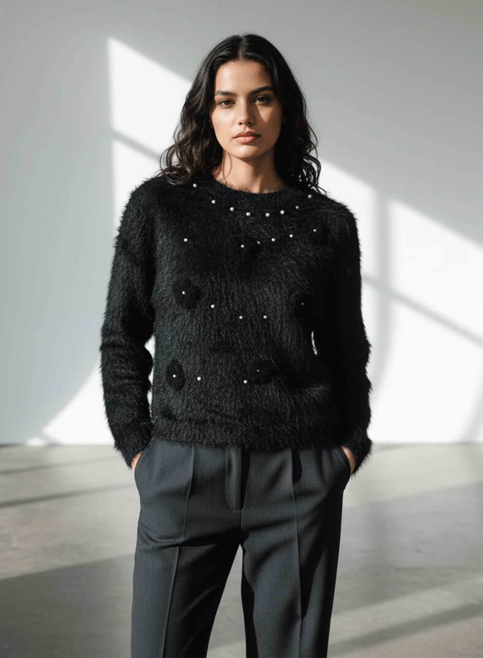 Fuzzy Bloom Sweater - Black