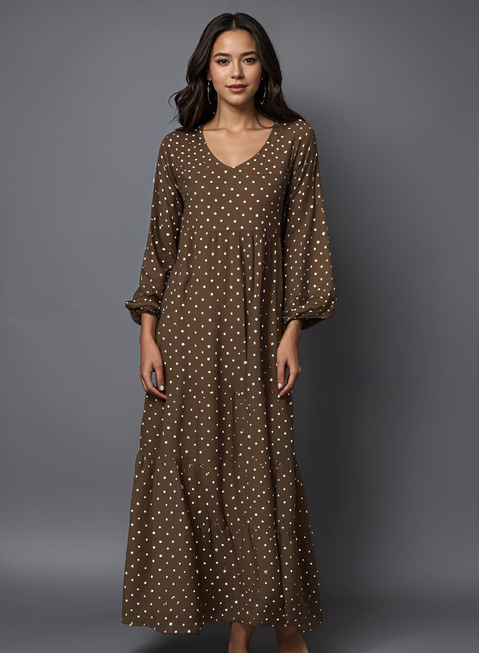 Brown Printed Frock