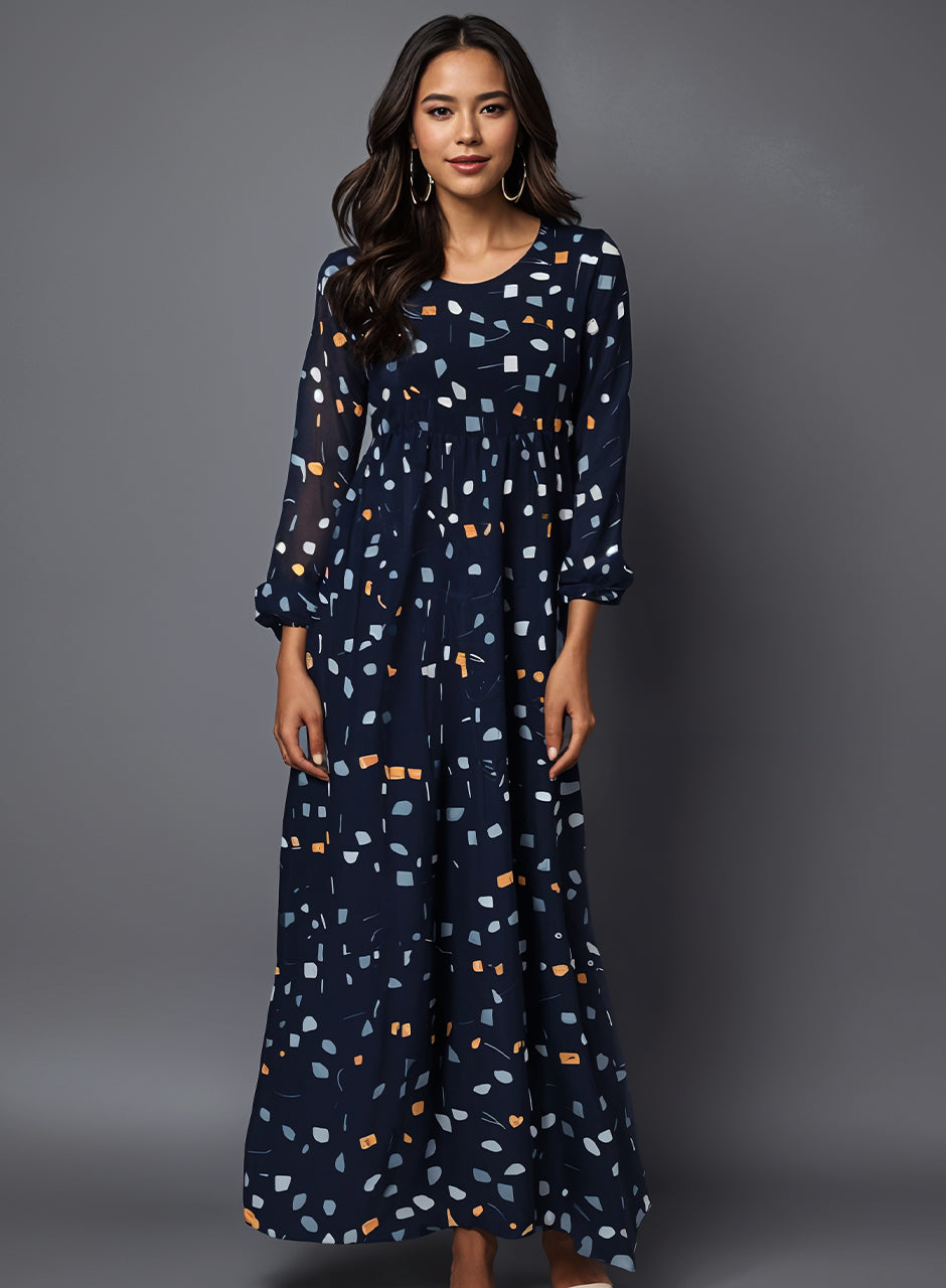 Dark Blue Printed Frock