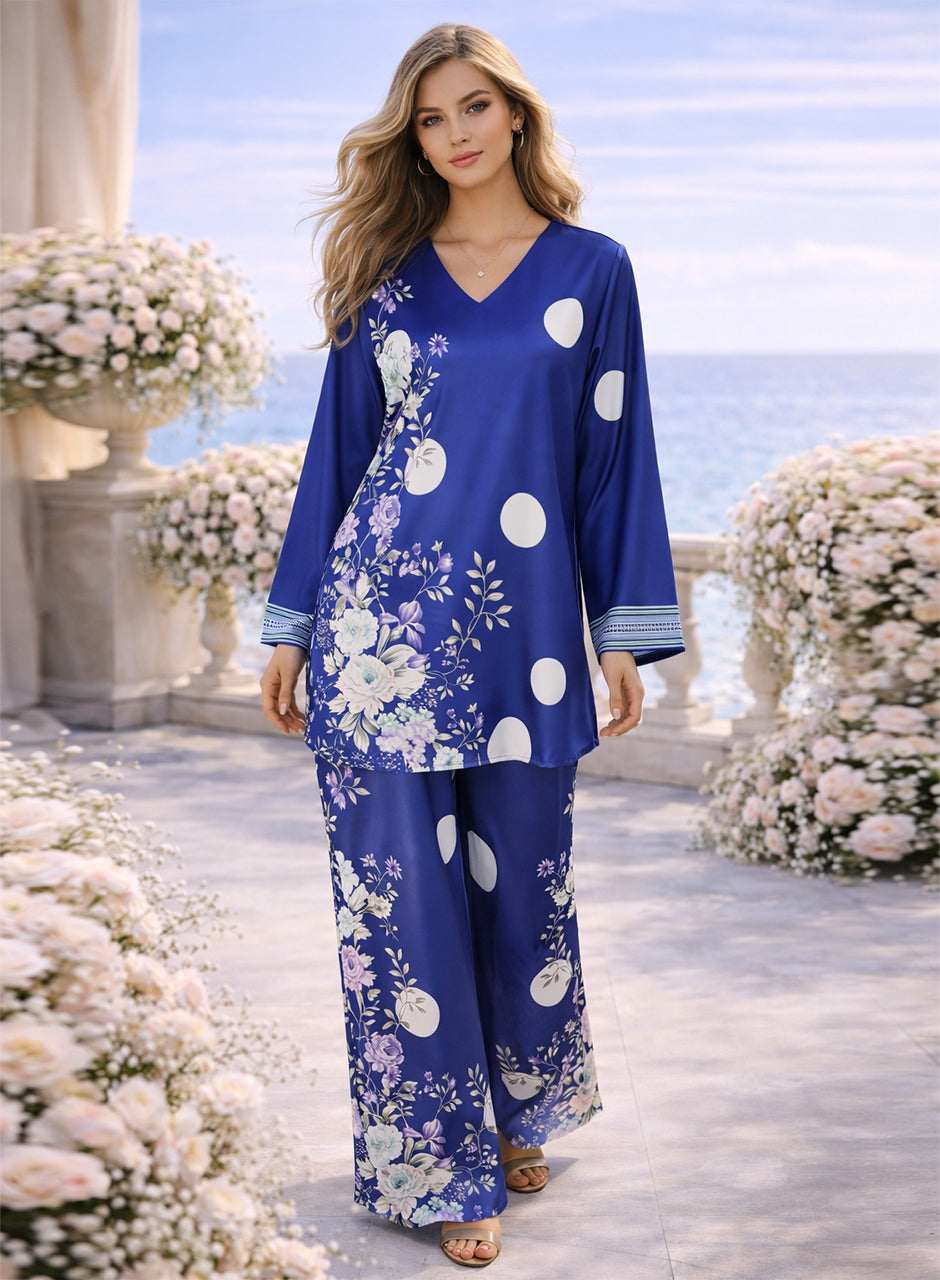 Serene Floral Co-ord (Shirt & Trouser) - Ink Blue