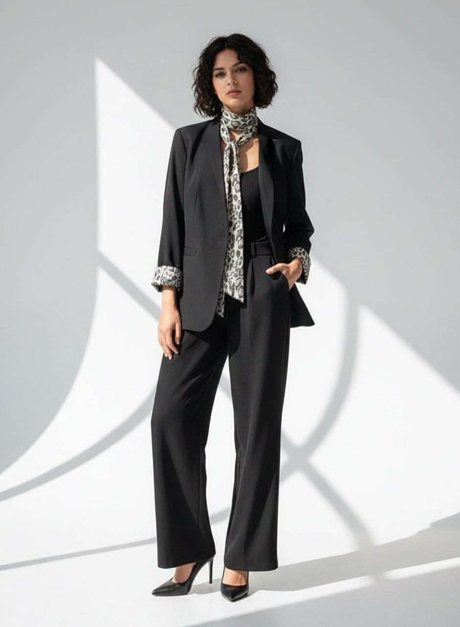 Leopard-Trim Coord Set Black