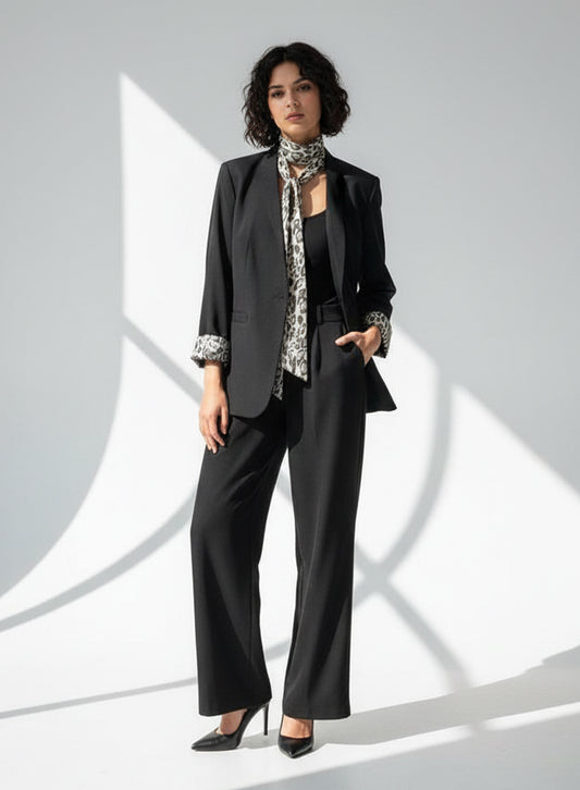 Leopard-Trim Coord Set Black